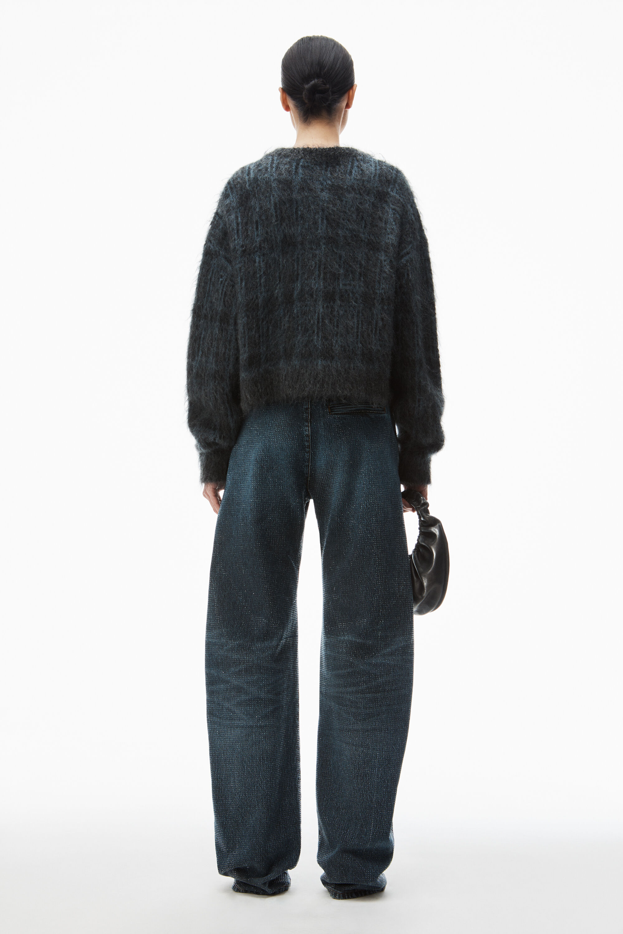 plaid cardigan in jacquard knit in AQUA/BLACK PLAID | alexanderwang®
