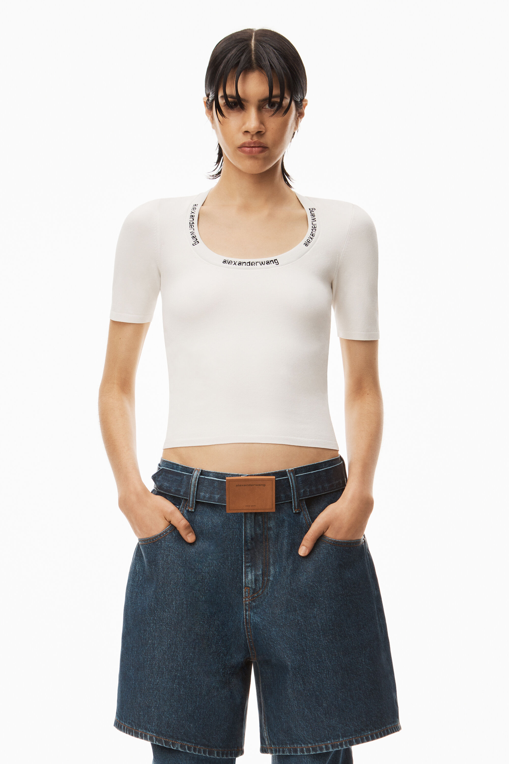 充実の品 alexanderwangストレッチニットロゴジャカードショート 充実の品 alexanderwangストレッチニットロゴジャカードショート