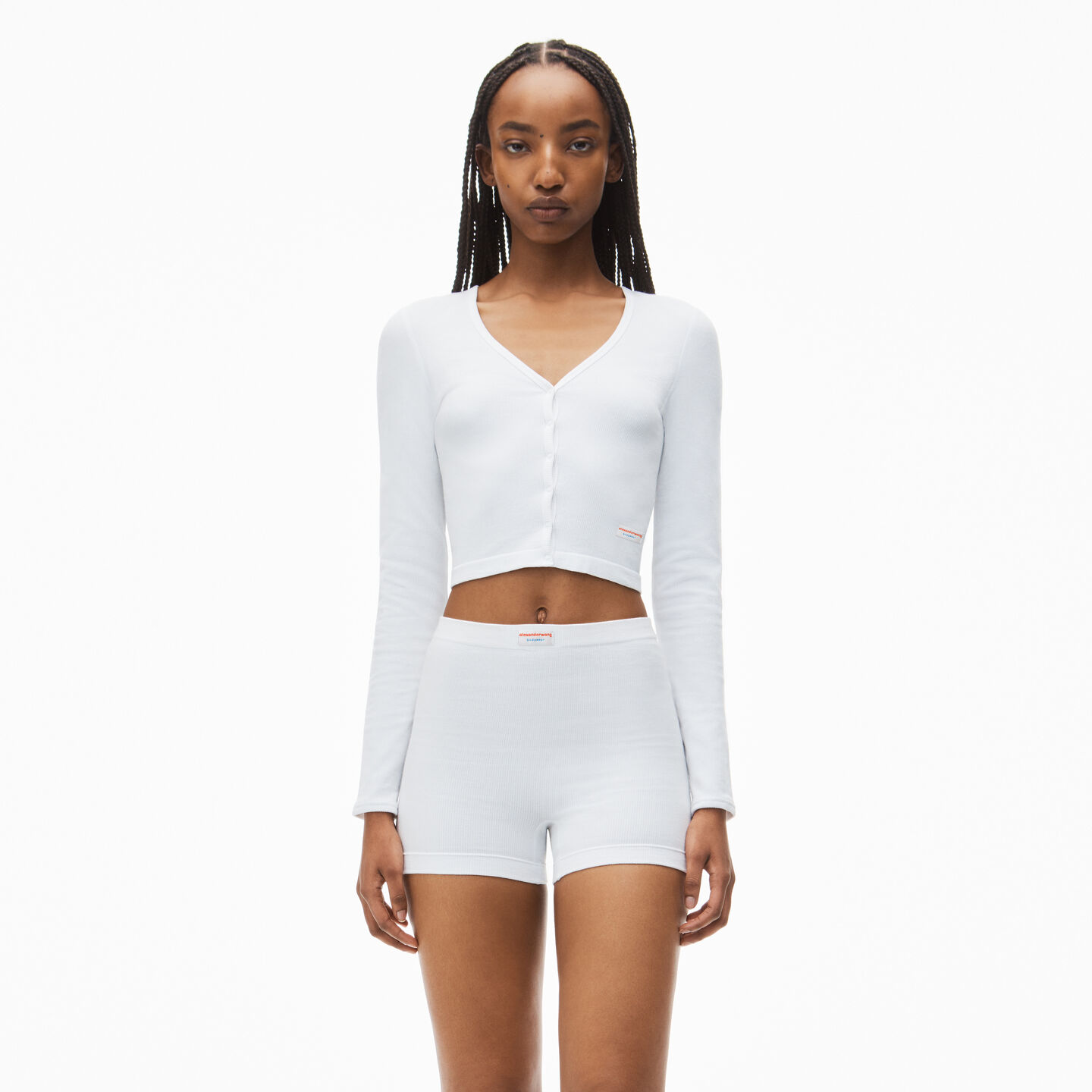 Shop Alexander Wang Cardigan In Seamless Rib-knit Jersey In White