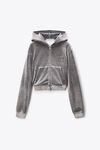 Alexander Wang titanium shrunken hoodie in crystal hotfix velour