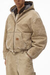 Alexander Wang weathered tan hooded workwear jacket with weathered flocking