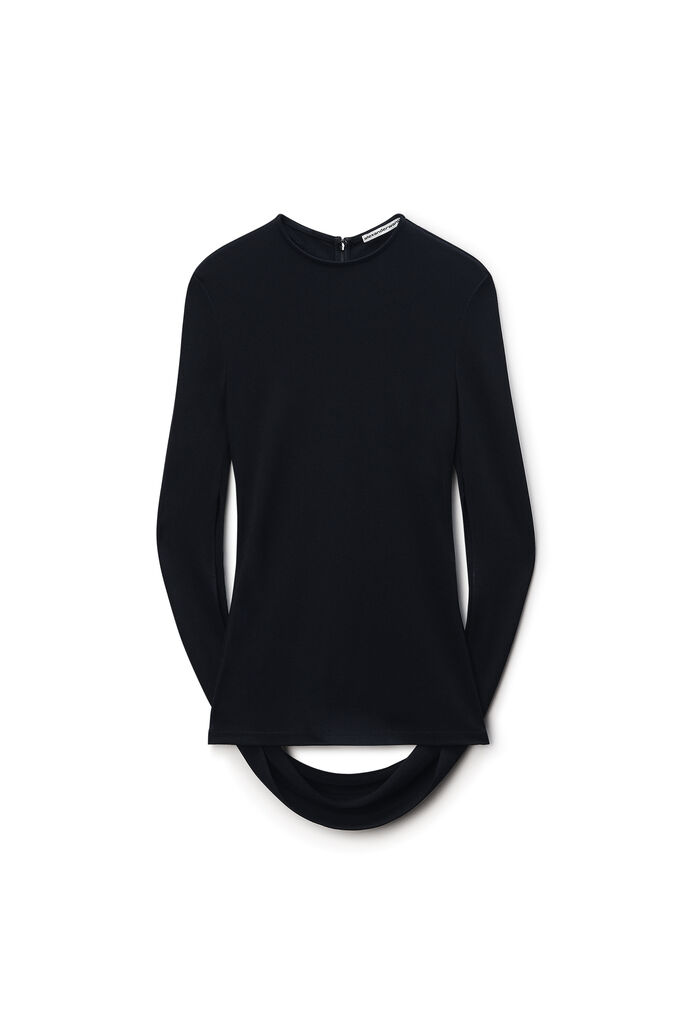 Alexander Wang Drape Back Long Sleeve Top In Matte Jersey In Black