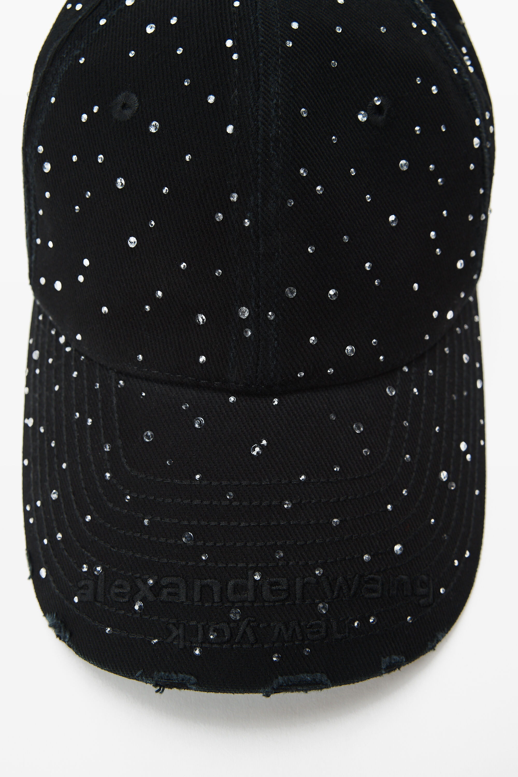 Crystal embellished distressed baseball cap in BLACK | alexanderwang®