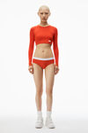 Alexander Wang fiery red cropped long-sleeve tee in ribbed cotton