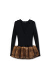 Alexander Wang black zip cardigan in faux fur-trimed wool