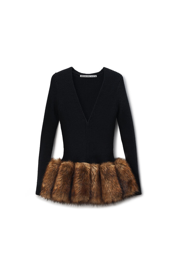 Alexander Wang Zip Cardigan In Faux Fur-trimed Wool In Black