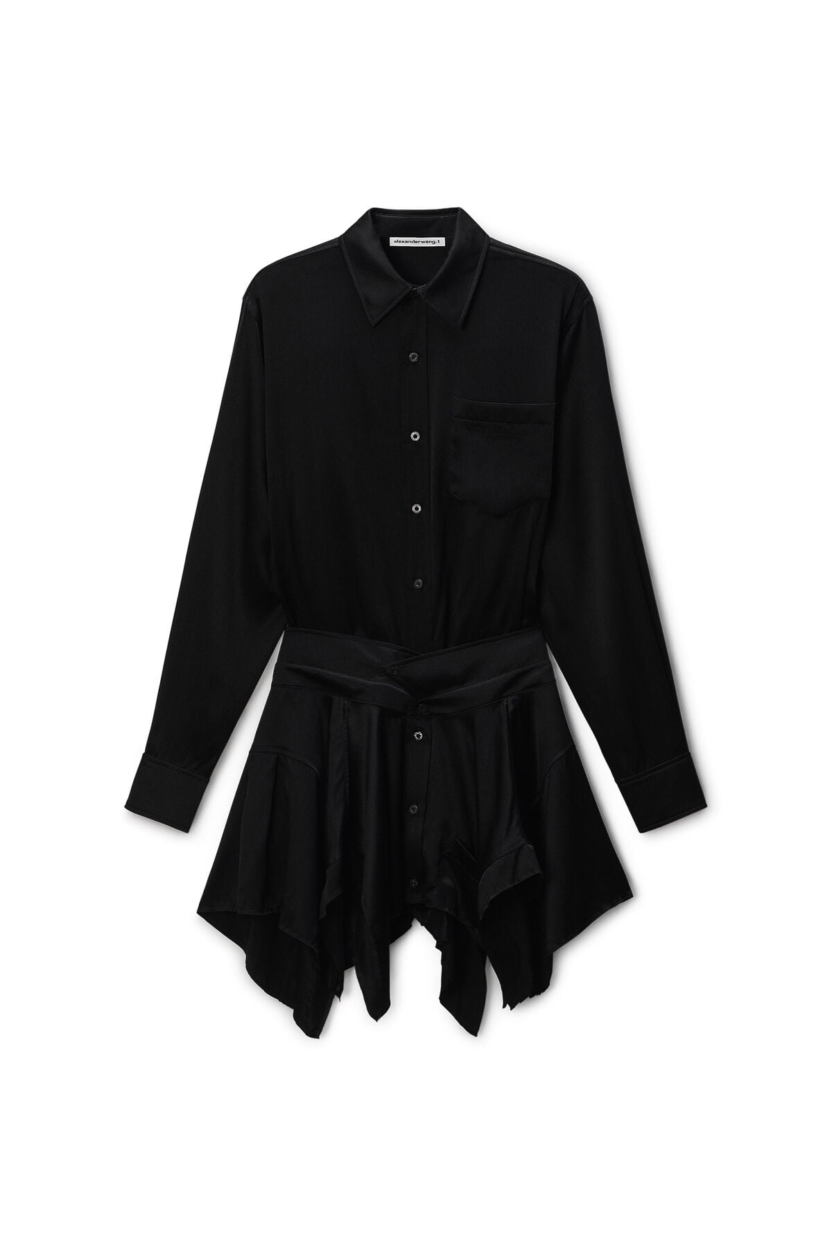 Alexander Wang Silk Cut Off Double Shirt Dress - Black Alexander Wang Silk Cut Off Double Shirt Dress - Black