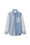alexander wang shirt in patchwork striped cotton navy/white