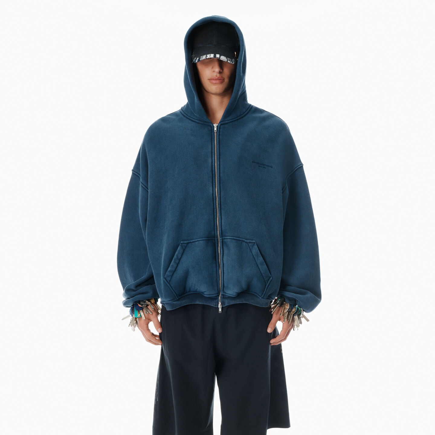 Alexander Wang Navy Cotton Logo Zip-up Hoodie In Blue