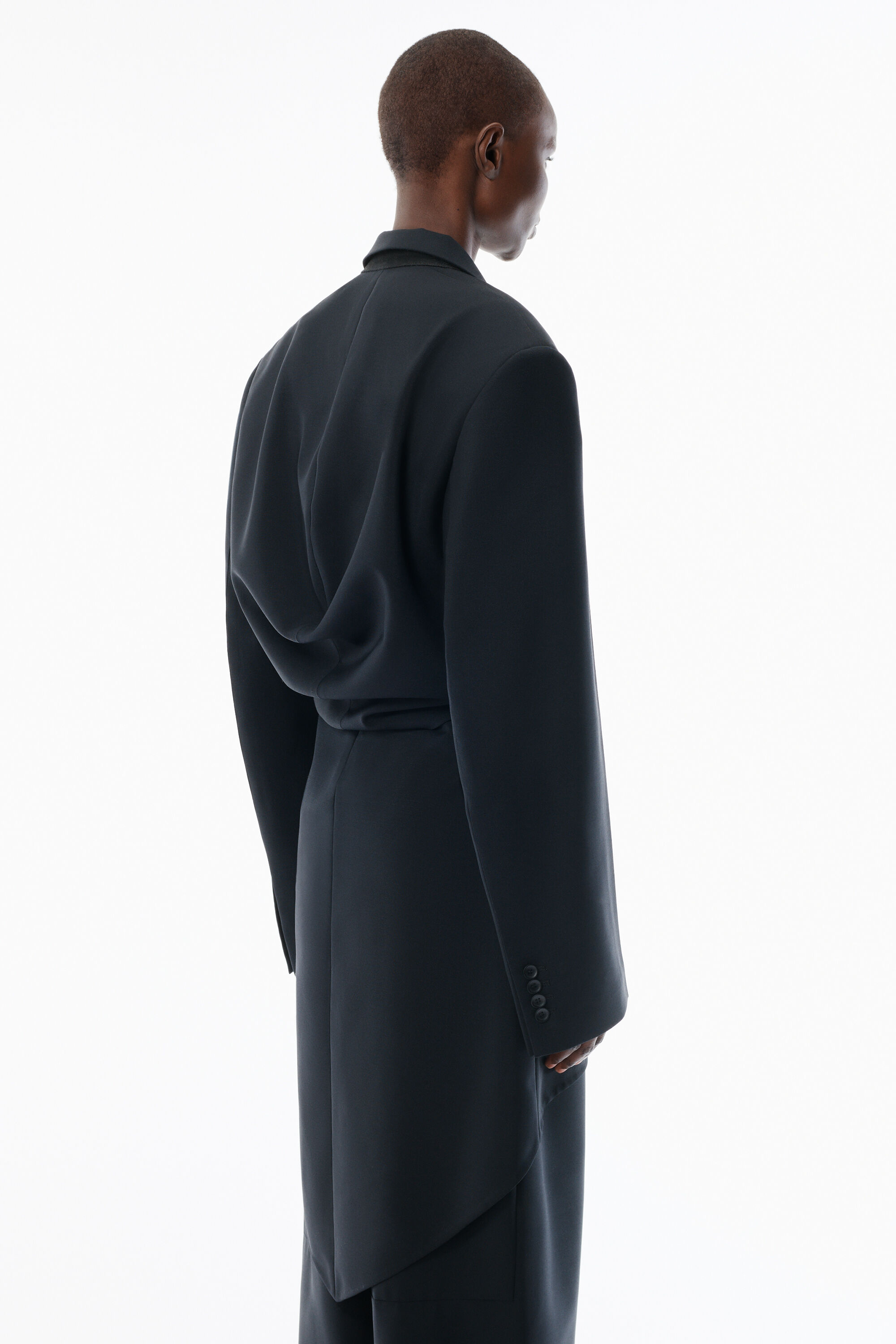 Black Wool Mohair Draped Jacket in BLACK | alexanderwang®