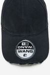 Alexander Wang washed black gorra en sarga de algodón de efecto desgastado con logotipo adherido