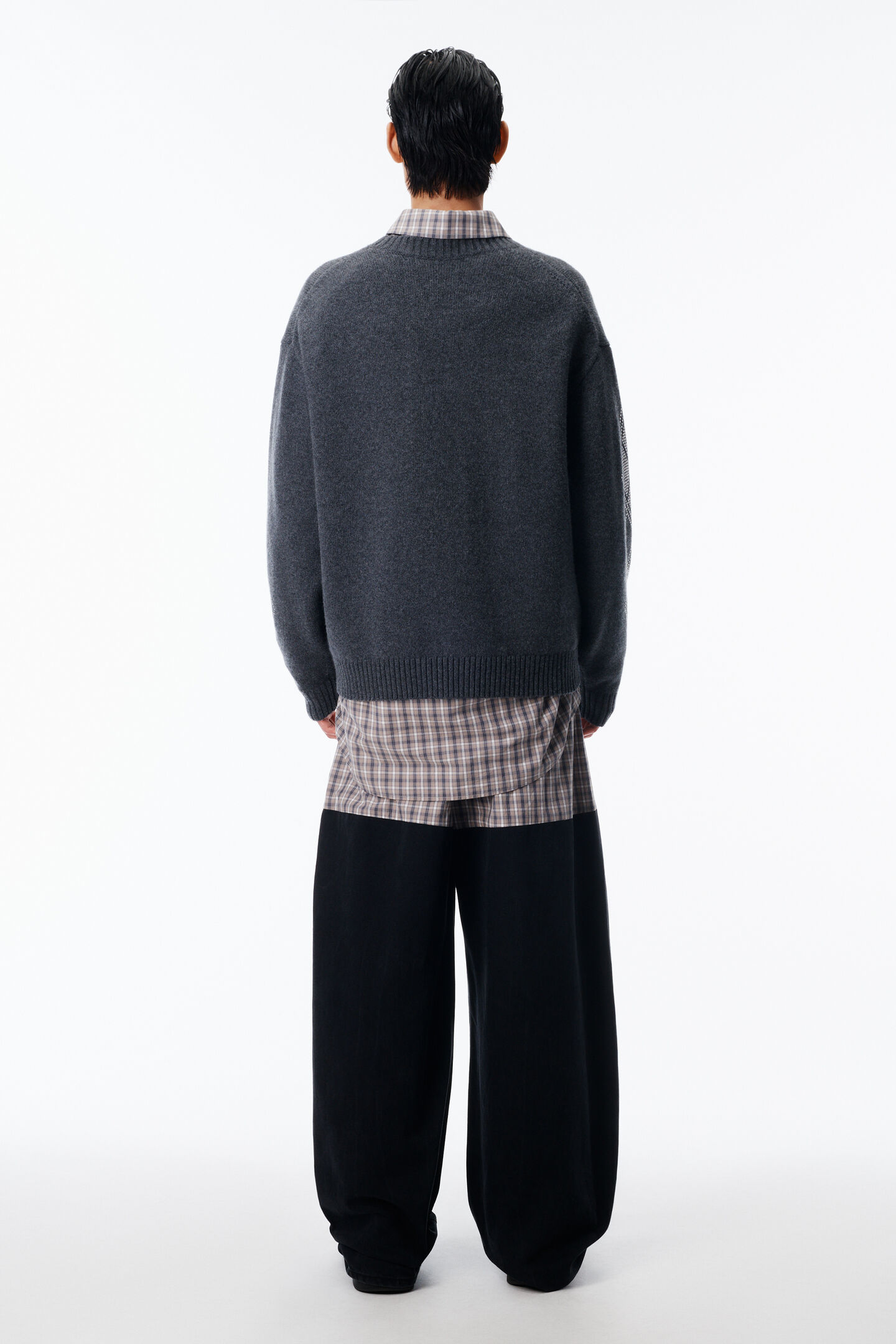 Alexander Wang Studded Argyle Crewneck Pullover In Gray