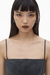 Alexander Wang charcoal square neck minidress in wool twill with crystal hotfix