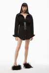 alexander wang crystal tie twist dress in cotton poplin black