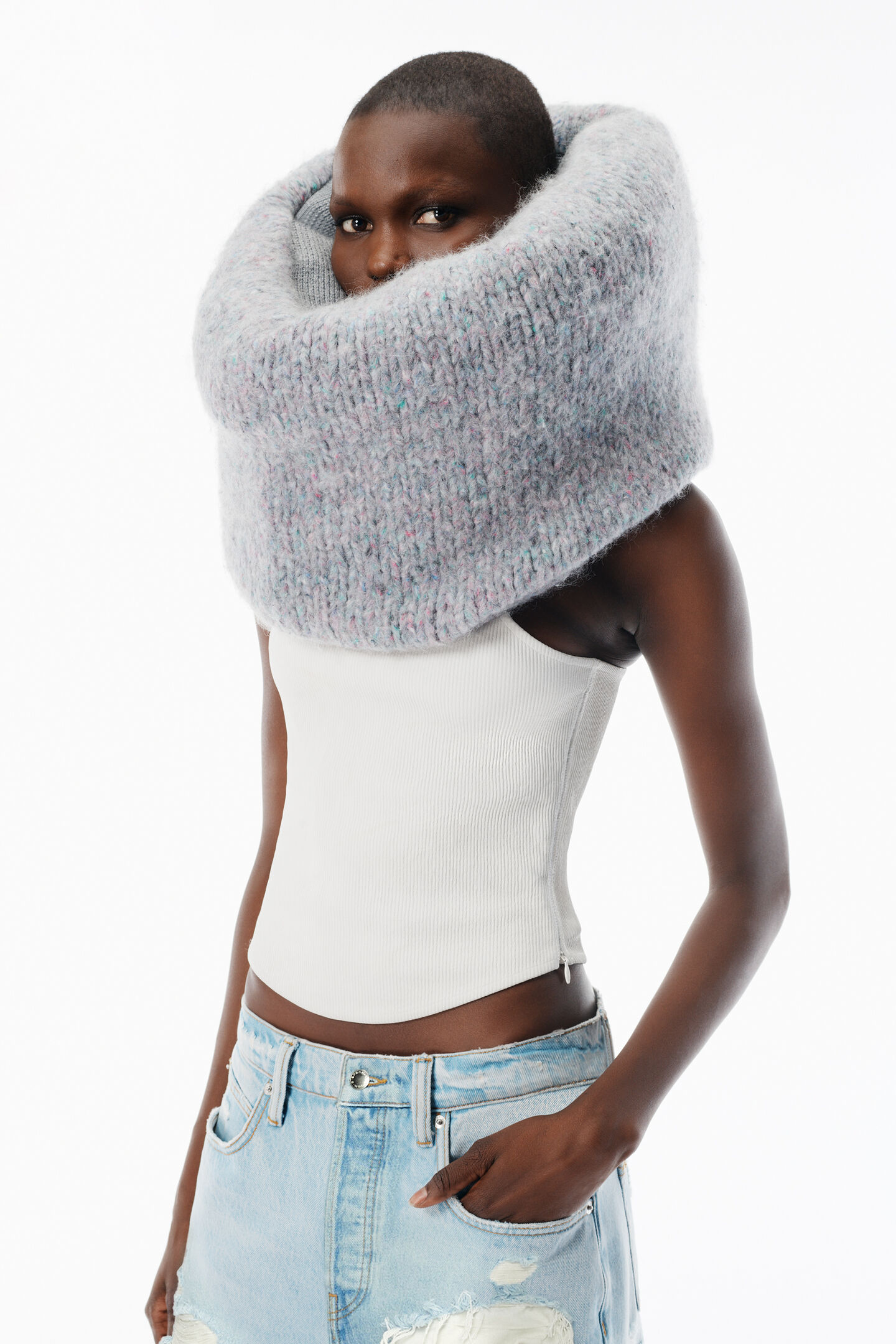 Alexander Wang Indigo Distressed Jean With Knit Detail