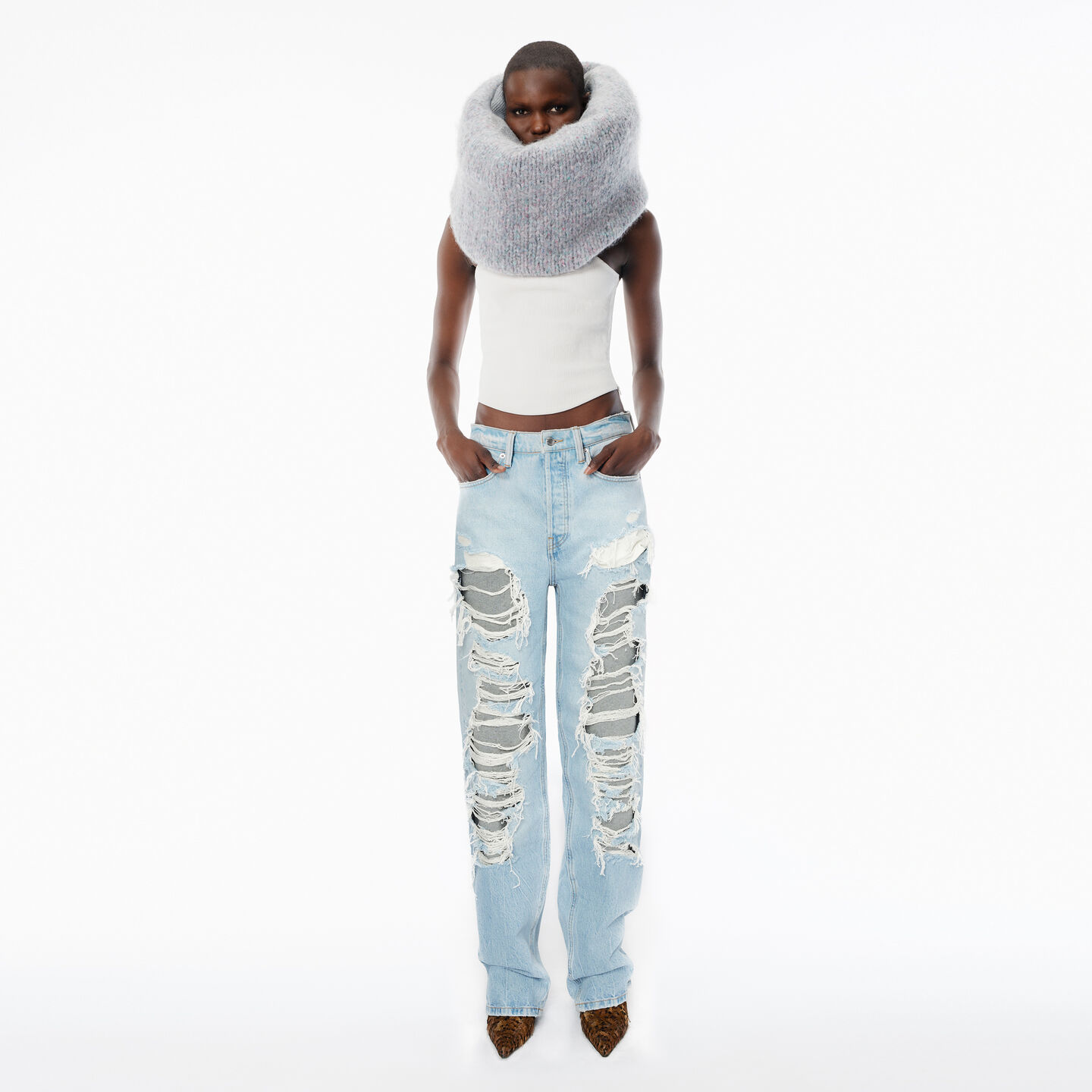 Alexander Wang Indigo Distressed Jean With Knit Detail
