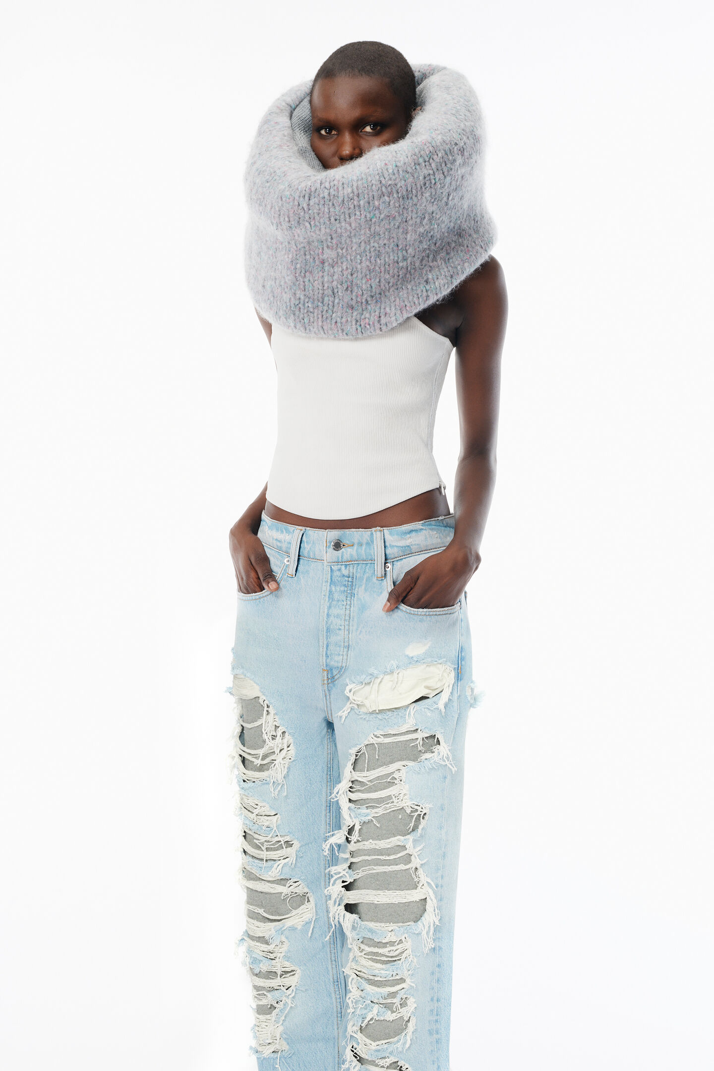 Alexander Wang Indigo Distressed Jean With Knit Detail