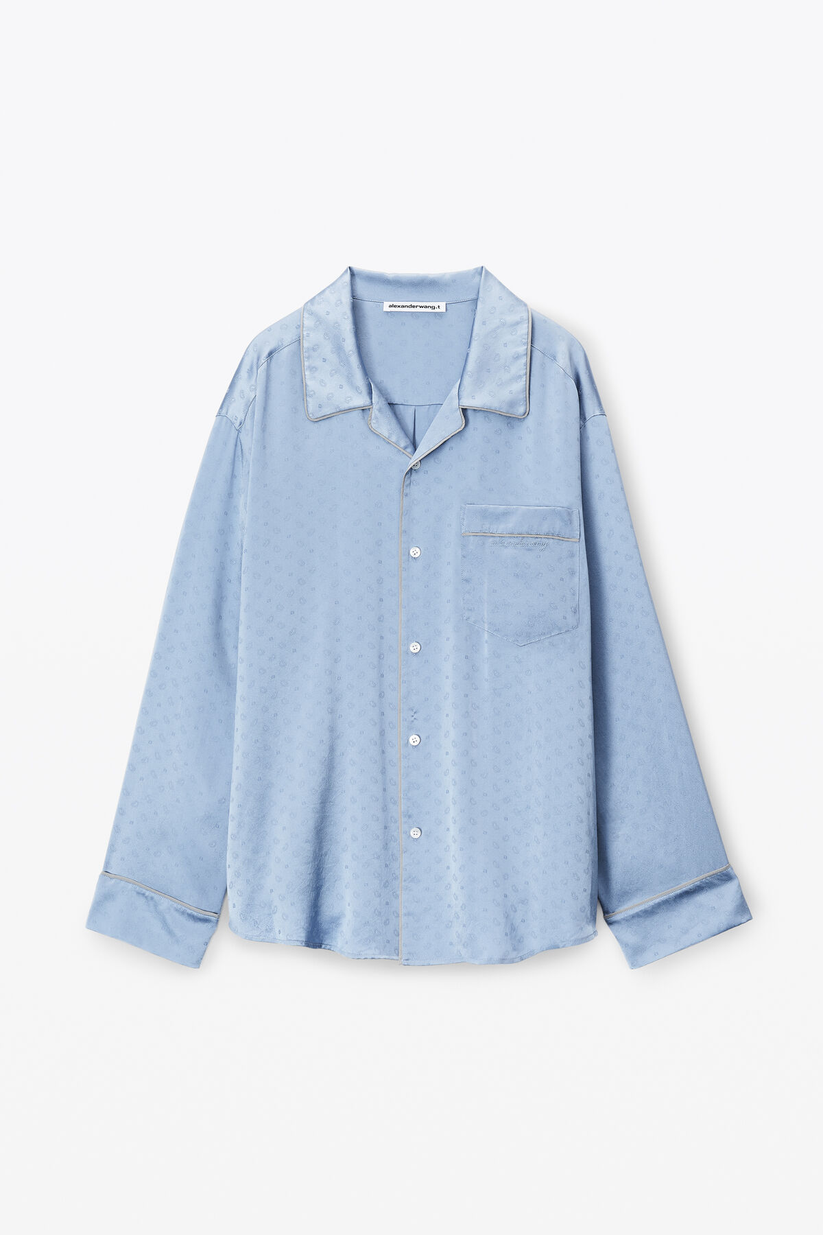 Alexander Wang Size 0 Black Jacquard Logo Draped Silk Pajama Shirt