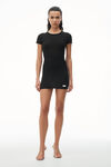 Alexander Wang black short sleeve loungewear dress in ribbed cotton jersey