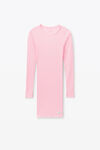 alexander wang long sleeve crewneck dress in ribbed cotton light pink