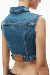 Alexander Wang deep blue cropped trucker vest in comfort-stretch denim