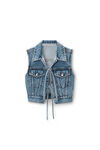 Alexander Wang vintage light indigo gilet in denim con laccetti sul davanti e perline trasparenti termoapplicate