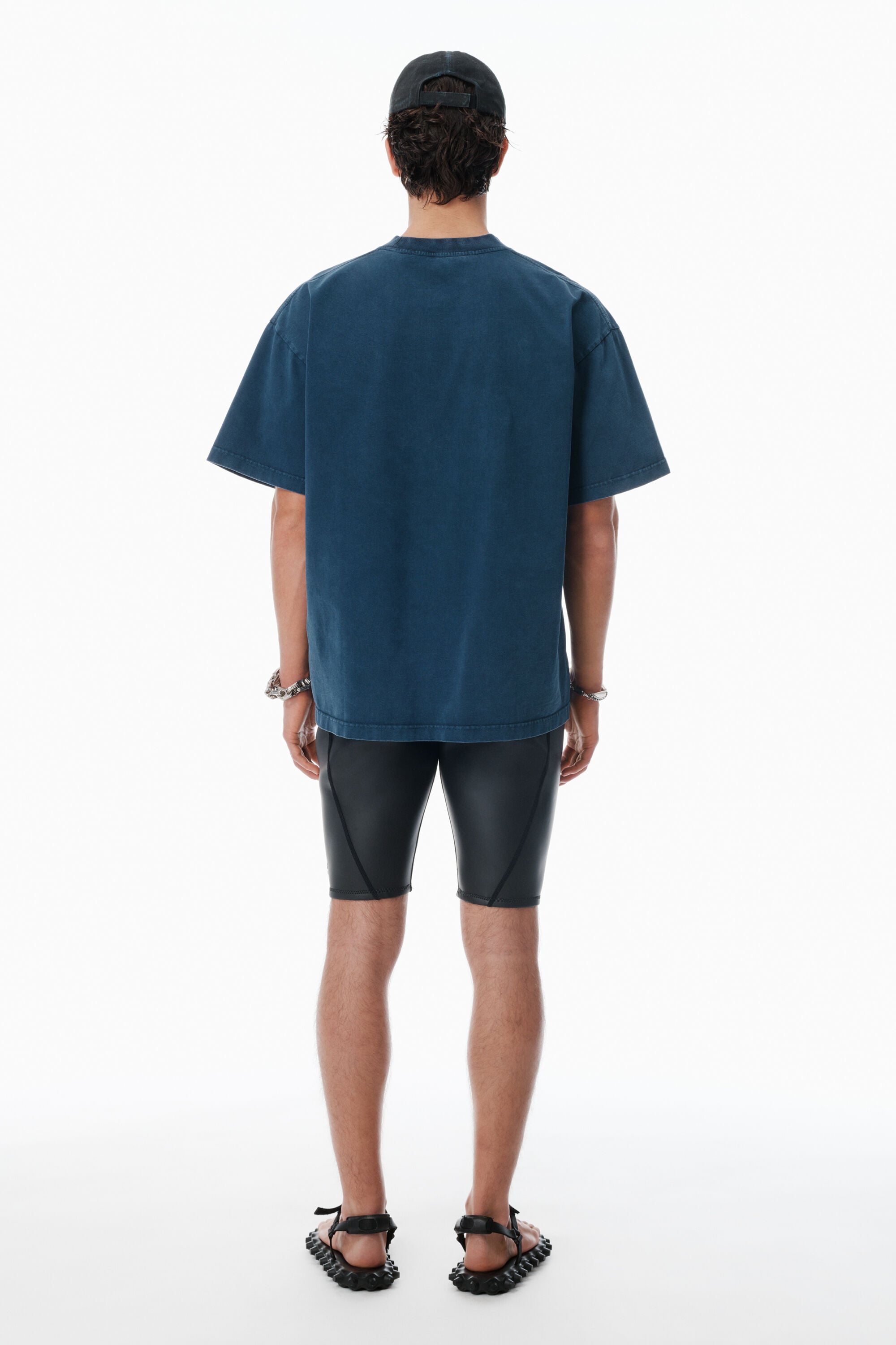 Navy Cotton Oversized Logo Tee in WASHED NAVY | alexanderwang®