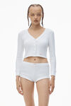 Alexander Wang white 华夫纹针织水晶烫钻长袖开衫