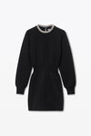 Alexander Wang black long sleeve dress in wool blend with crystal hotfix trim