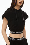 alexander wang cap sleeve hoodie in stretch corduroy  black