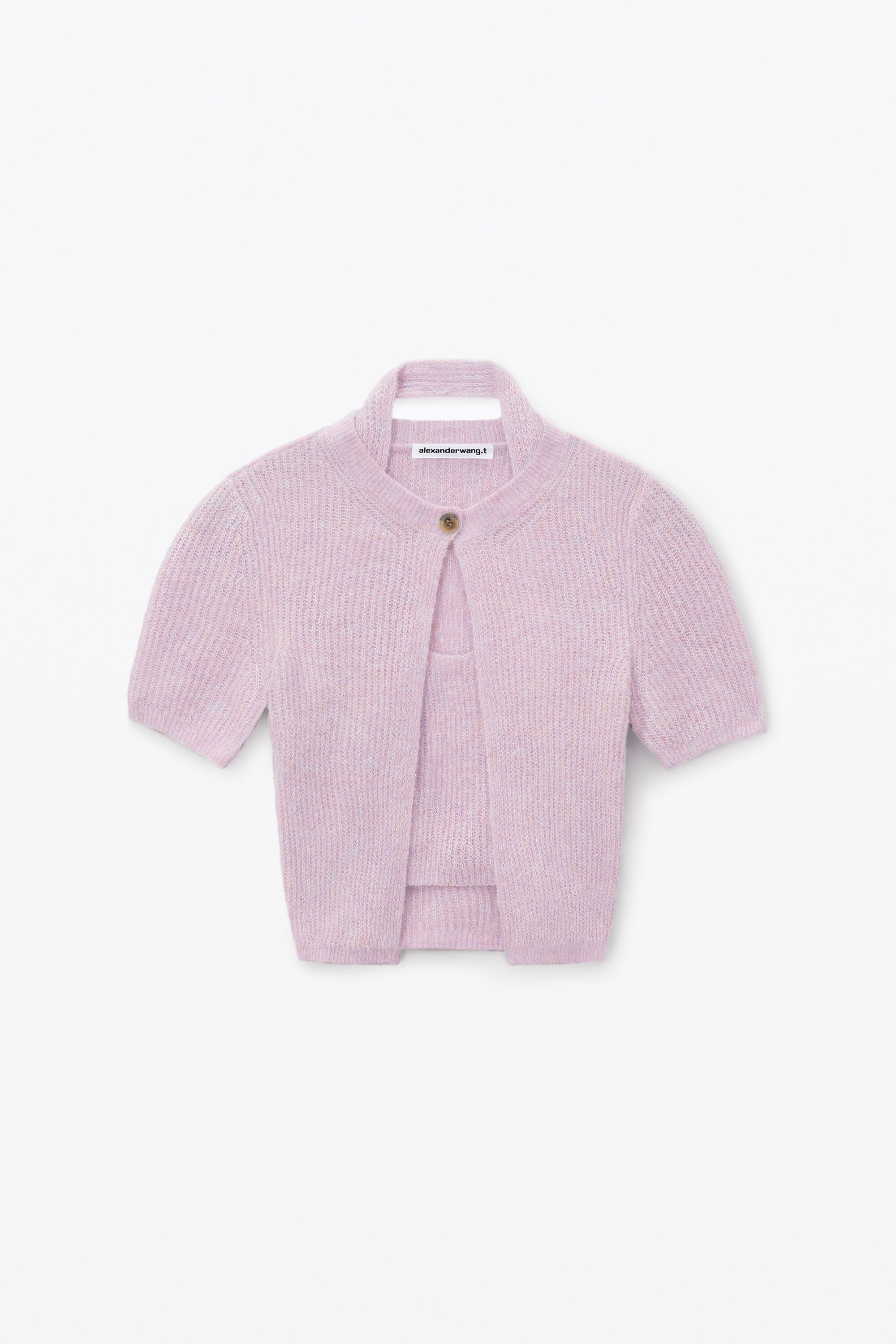 alexanderwang LAYERED SHORT SLEEVE CARDIGAN LAVENDER FROST