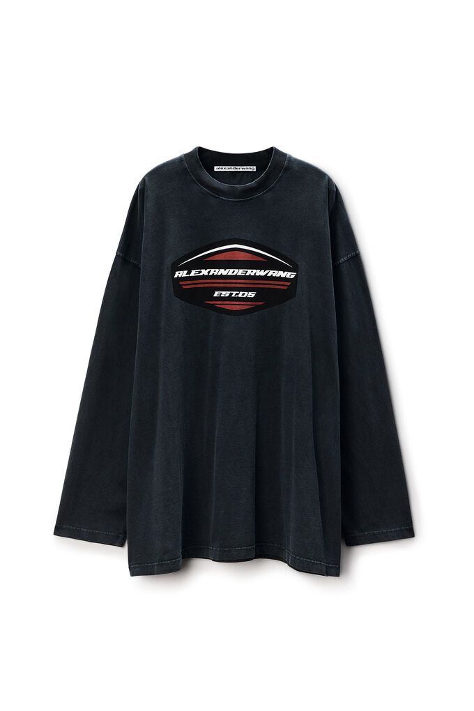 Alexander Wang Long Sleeve Shield Graphic Tee In Jersey Oversized In Black