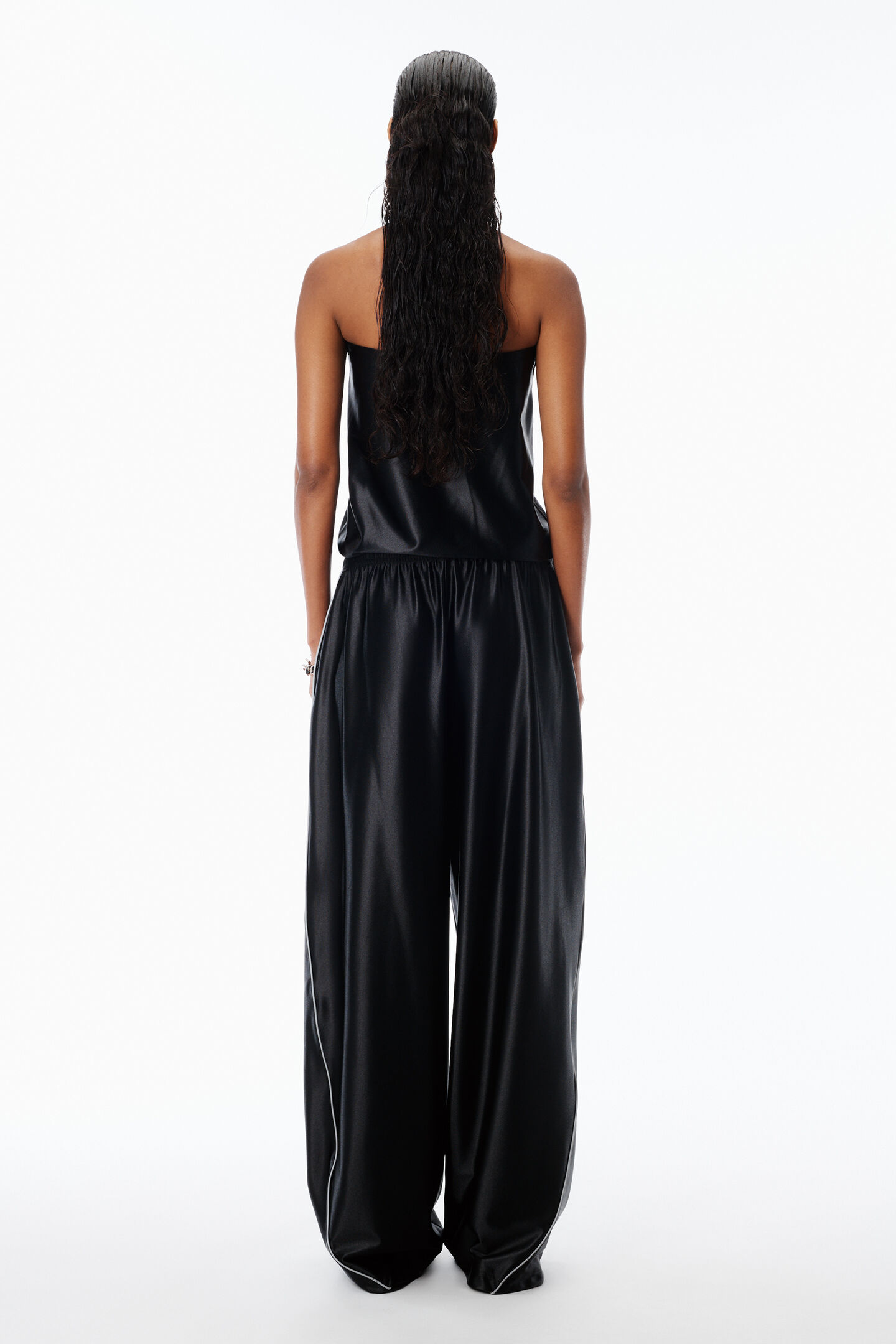 Alexander Wang Mid-rise Trackpant In Satin Faille Jersey. In Black