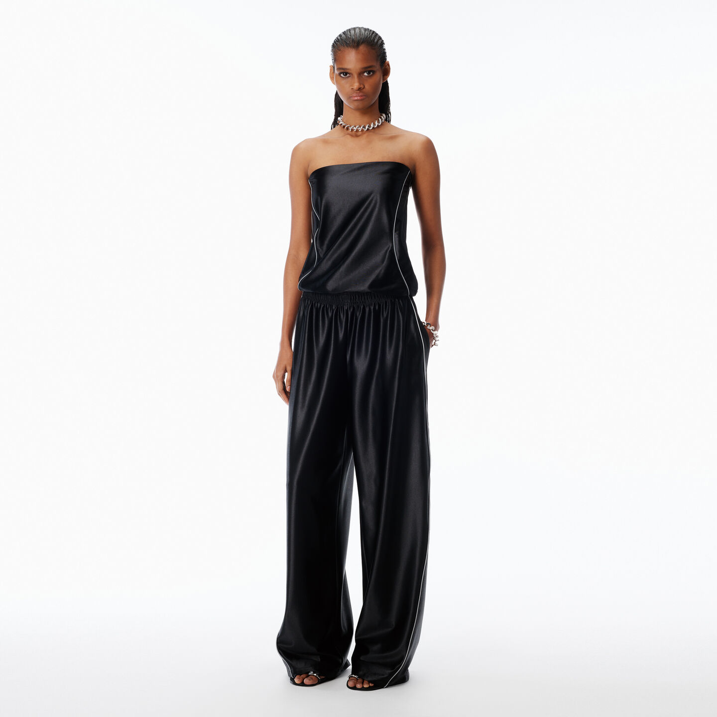 Alexander Wang Mid-rise Trackpant In Satin Faille Jersey. In Black