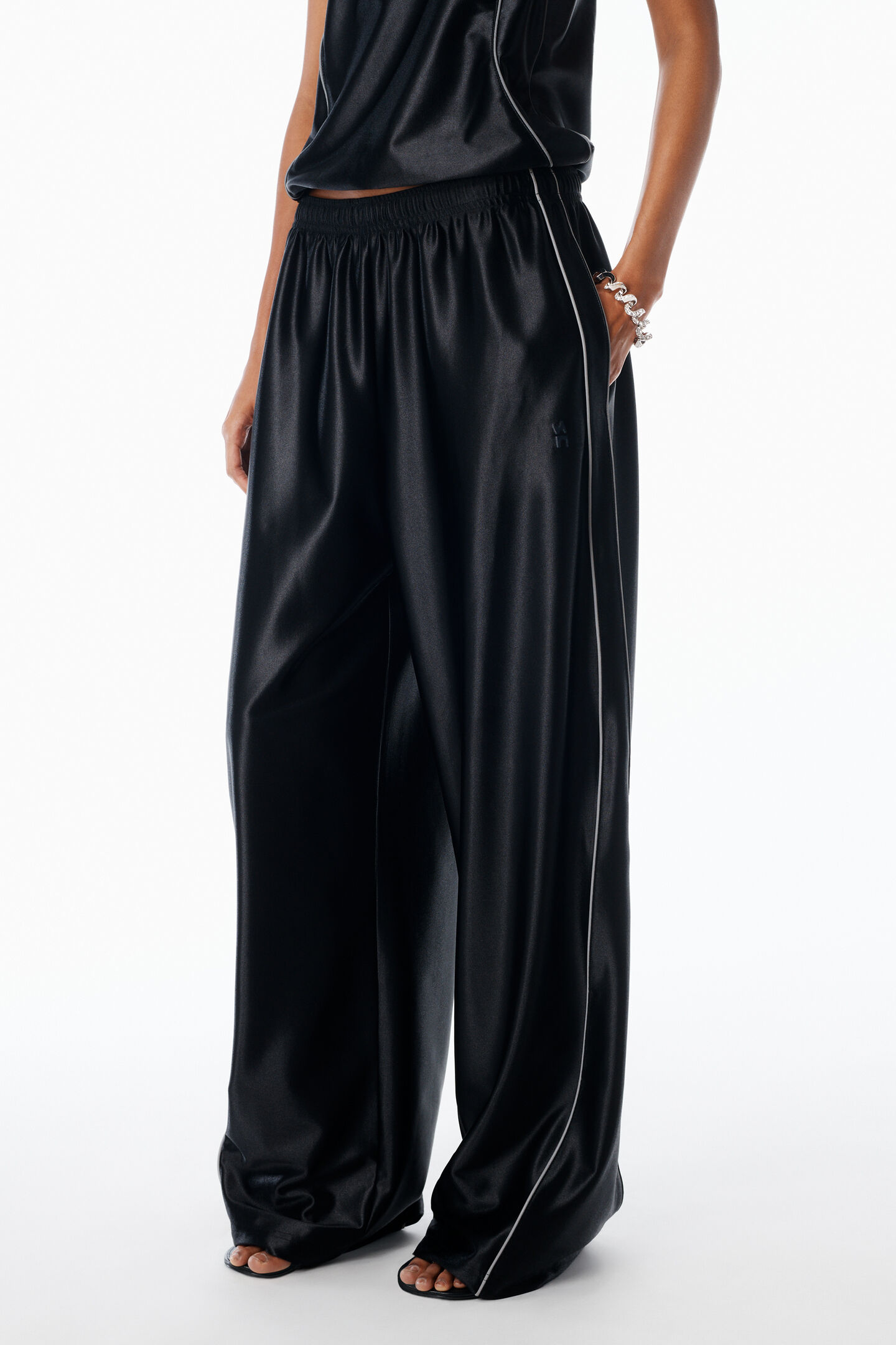 Alexander Wang Mid-rise Trackpant In Satin Faille Jersey. In Black