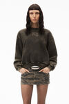 alexander wang puff logo sweatshirt in glitter terry army green