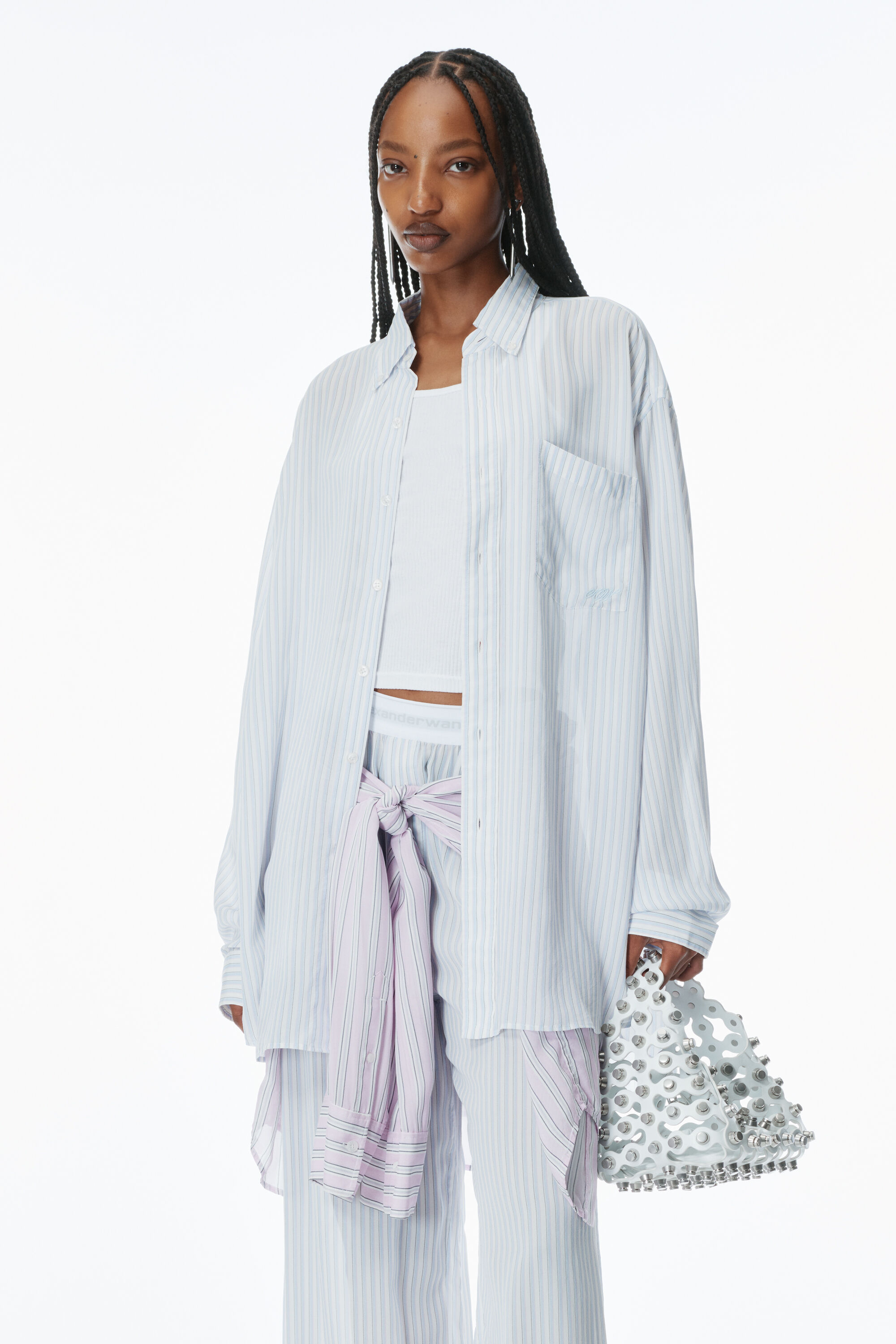 Tシャツ・カットソー Alexander Wang Light blue poplin oversize shirt ALEXANDER WANG Oversized Split-Front Poplin Shirt | Holt Renfrew