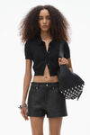 Alexander Wang black logo embroidered polo cardigan in wool
