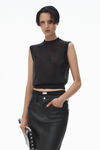 Alexander Wang black mockneck tank in clear bead hotfix