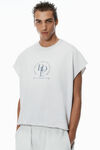 Alexander Wang light heather grey unisex distressed logo oversized cotton muscle tee