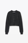 Alexander Wang charcoal cardigan à maille torsadée en laine bouillie avec perles transparentes thermocollées