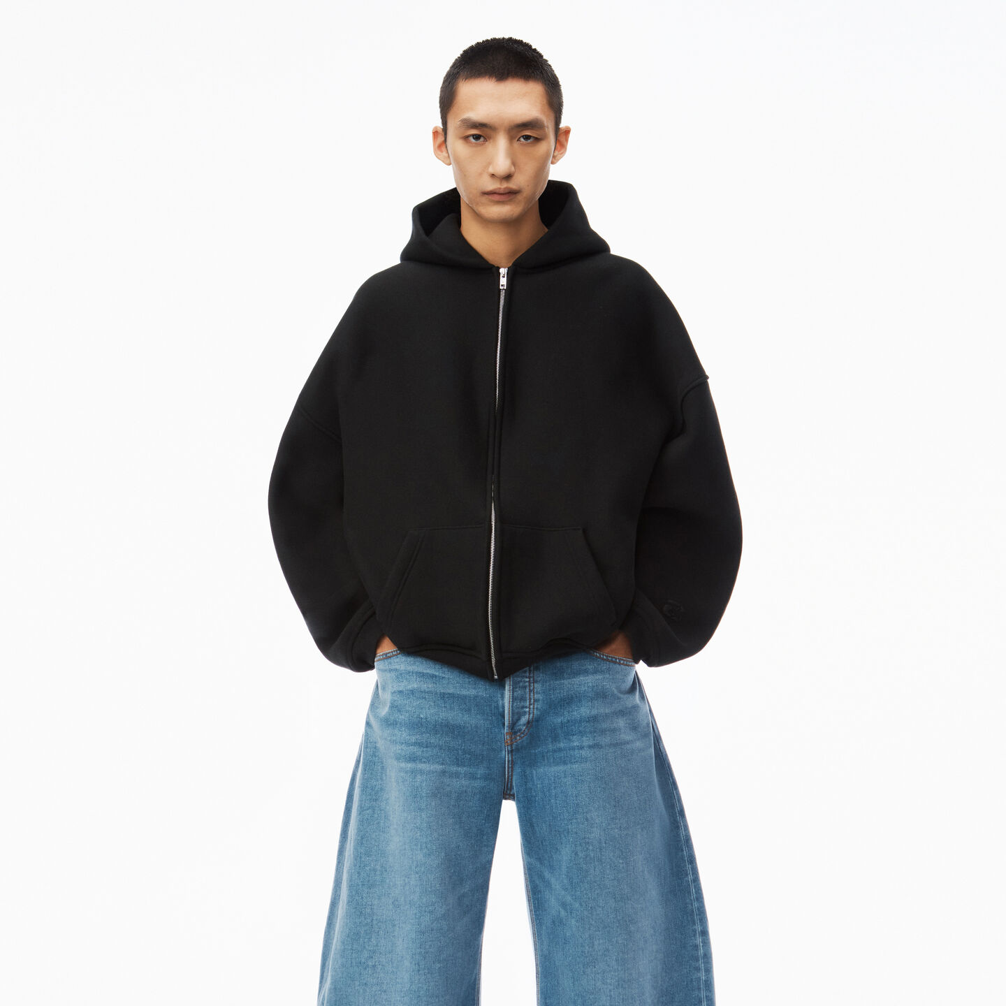 Alexander Wang Star Zip Up Hoodie In Dense Fleece In Black