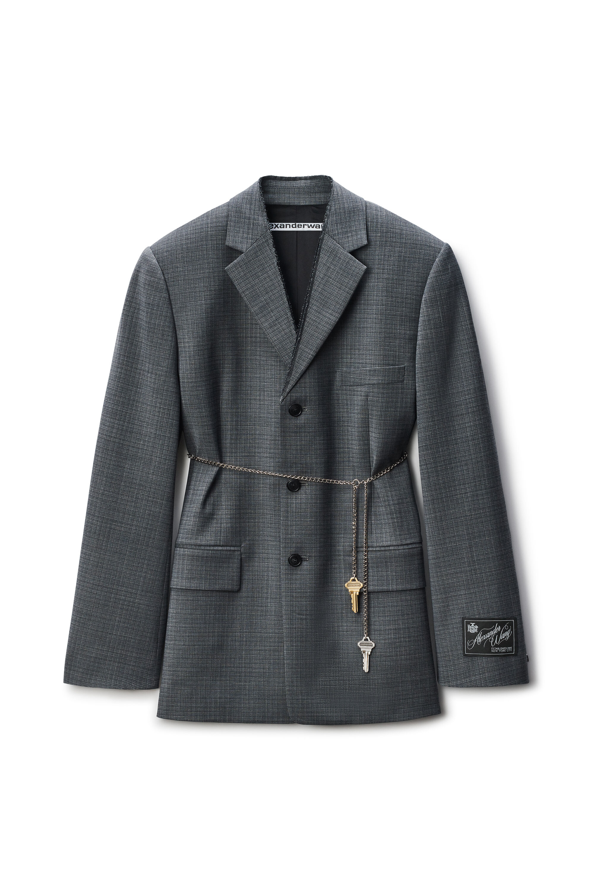 Grey Wool-Blend Raw-Edged Blazer in DARK GREY MELANGE