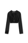 Alexander Wang black cropped v-neck blouse in satin jersey