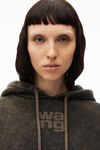 alexander wang puff logo hoodie in glitter terry army green