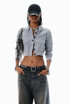Alexander Wang washed grey grauer chenille-cardigan aus baumwollmischgewebe