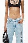 jeans in denim con logo EZ e cut-out