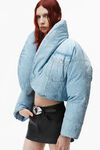 alexander wang oversized cropped puffer jacket in nylon vintage faded indigo
