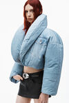 alexander wang oversized cropped puffer jacket in nylon vintage faded indigo