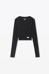 Alexander Wang black crystal hotfix cropped long sleeve tee